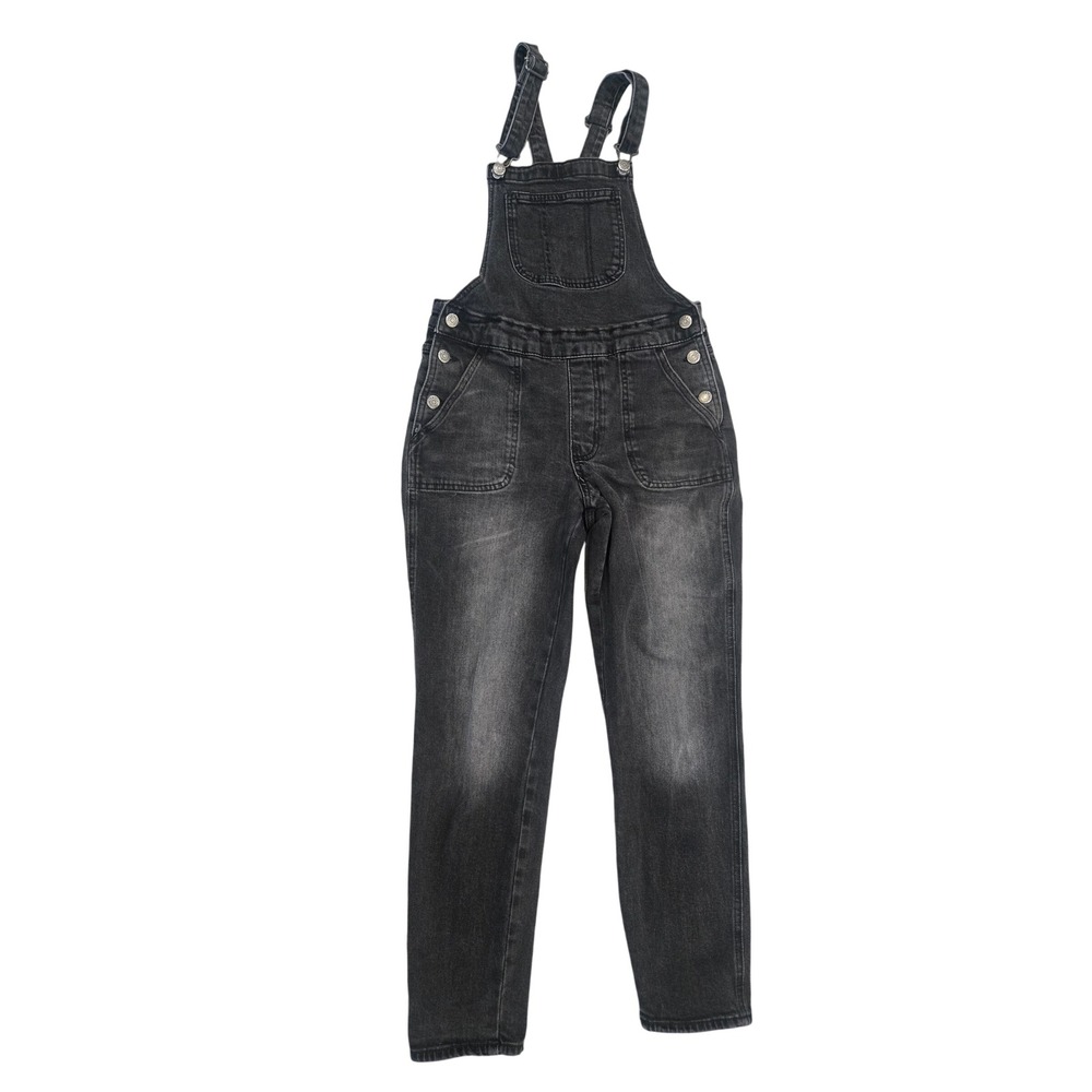 Old Navy Womens Washed Black Denim Bib Overalls Size 0 Straight Leg Casual